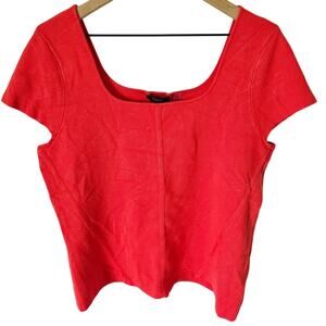Tahari Red Square Neck Knit Top Size L Short Sleeve NWT Hibiscus